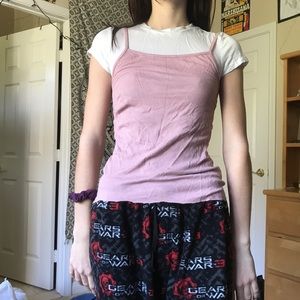 Pink tank top with attached white short sleeve